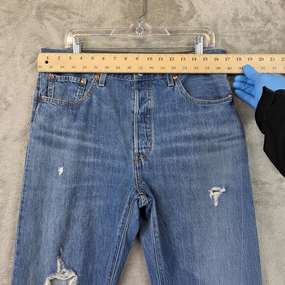 Levis 501 Jeans Womens 32 Blue Button Fly Distressed Denim Pants Straight Leg - Picture 2 of 13